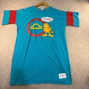 Vintage 1978 Garfield Libra Zodiac Sleep Shirt Applause Teal‎ Blue One Size